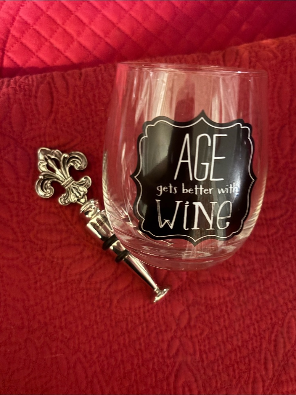 Stemless Clear Wine Glass with 'Age Gets Better With Wine' Quote